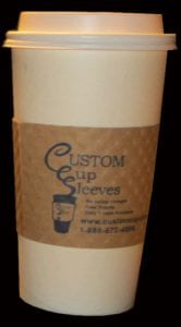 20oz white hot paper cup with white lid and custom coffee cup sleeve - Custom Cup Sleeves Smyrna, TN