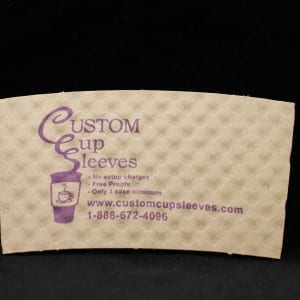 Custom coffee cup sleeve on natural with purple text - Custom Cup Sleeves Smyrna, TN