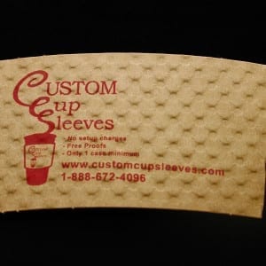 Custom coffee cup sleeve on natural with red text - Custom Cup Sleeves Smyrna, TN